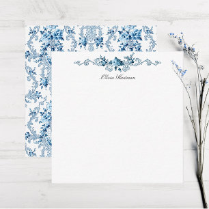 Elegant Blue en White French Rococo Floral Notitiekaartje