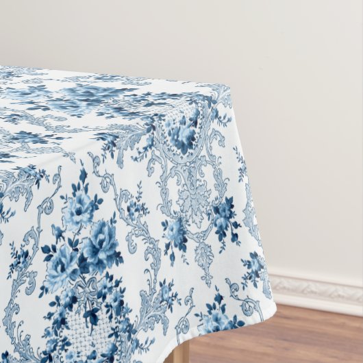 Elegant Blue en White French Rococo Floral Tafelkleed (Voorbeeld)
