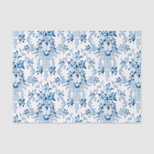 Elegant Blue en White French Rococo Floral Tissuepapier (Voorkant)