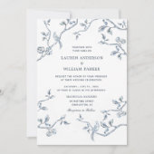 Elegant Blue en white French toile bruiloft Kaart (Voorkant)