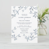 Elegant Blue en white French toile bruiloft Kaart (Staand voorkant)