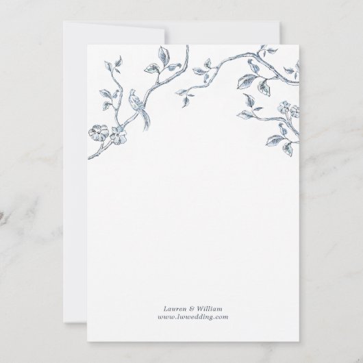 Elegant Blue en white French toile bruiloft Kaart (Achterkant)