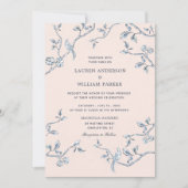 Elegant Blue en white French toile bruiloft Kaart (Voorkant)