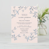 Elegant Blue en white French toile bruiloft Kaart (Staand voorkant)