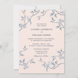 Elegant Blue en white French toile bruiloft Kaart