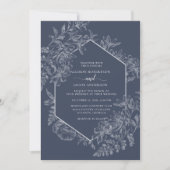 Elegant Blue en White Geometric Floral Wedding Kaart (Voorkant)