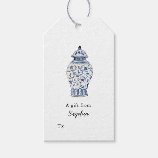 Elegant Blue en white Ginger Jar Gift labels Cadeaulabel (Voorkant)