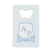 Elegant Blue en White Hydrangea Wedding Crest Creditkaart Flessenopener (Voorkant)