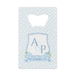 Elegant Blue en White Hydrangea Wedding Crest Creditkaart Flessenopener