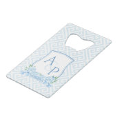 Elegant Blue en White Hydrangea Wedding Crest Creditkaart Flessenopener (Voorkant Gekanteld)