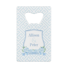 Elegant Blue en White Hydrangea Wedding Crest Creditkaart Flessenopener