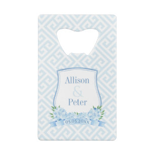 Elegant Blue en White Hydrangea Wedding Crest Creditkaart Flessenopener