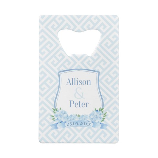 Elegant Blue en White Hydrangea Wedding Crest Creditkaart Flessenopener (Achterkant)