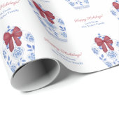 Elegant Blue en White Jar Red Bow Prettige feestda Cadeaupapier (Rol Hoek)