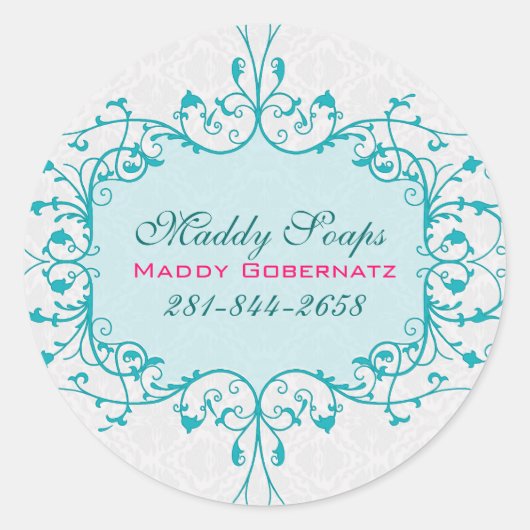 Elegant Blue en White  Lace Lijst Ronde Sticker (Voorkant)