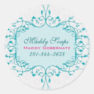 Elegant Blue en White  Lace Lijst Ronde Sticker