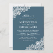 Elegant Blue en White Lace Muslim Wedding Kaart (Voorkant)