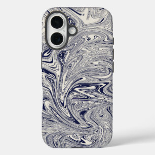Elegant Blue en White Marble Swirl iPhone 16 Hoesje