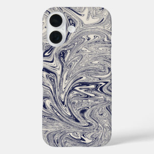 Elegant Blue en White Marble Swirl iPhone 16 Hoesje