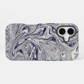 Elegant Blue en White Marble Swirl iPhone 16 Hoesje (Achterkant horizontaal)