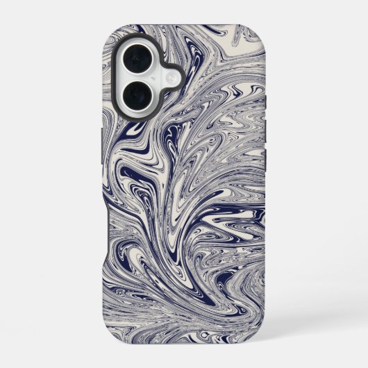 Elegant Blue en White Marble Swirl iPhone 16 Hoesje (Achterkant)