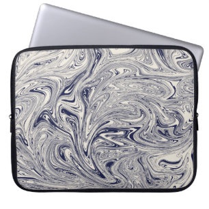 Elegant Blue en White Marble Swirl Laptop Sleeve