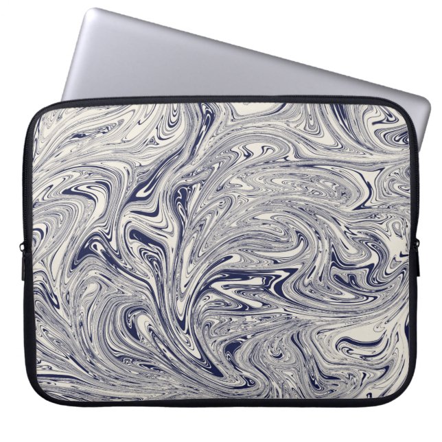 Elegant Blue en White Marble Swirl Laptop Sleeve (Voorkant)