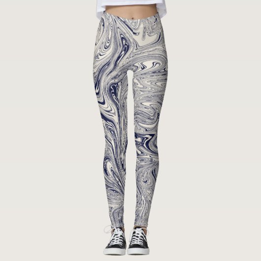 Elegant Blue en White Marble Swirl Leggings (Voorkant)