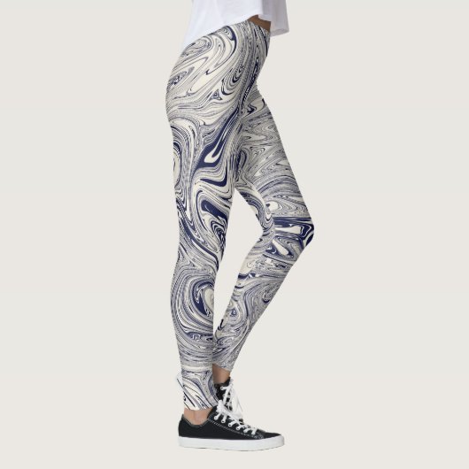 Elegant Blue en White Marble Swirl Leggings (Rechts)