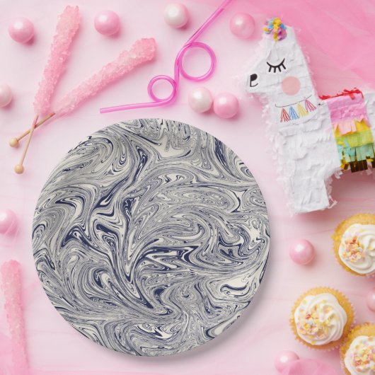 Elegant Blue en White Marble Swirl Papieren Bordje (Feest)