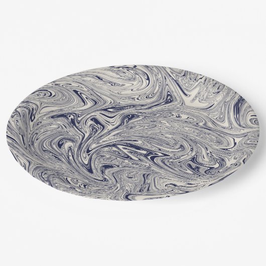 Elegant Blue en White Marble Swirl Papieren Bordje (Gekanteld)