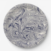 Elegant Blue en White Marble Swirl Papieren Bordje (Voorkant)