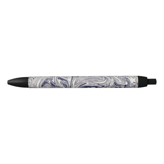 Elegant Blue en White Marble Swirl Zwarte Inkt Pen (Voorkant)