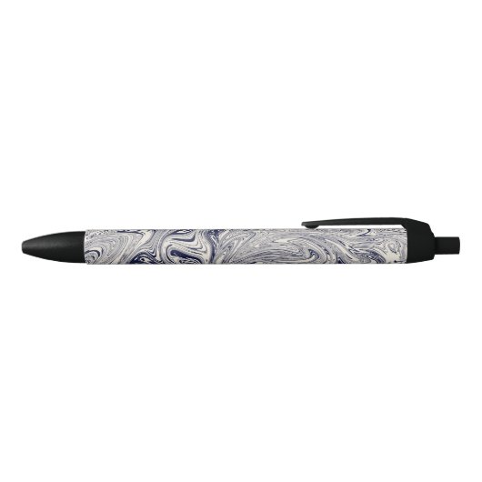 Elegant Blue en White Marble Swirl Zwarte Inkt Pen (Bovenkant)