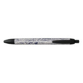 Elegant Blue en White Marble Swirl Zwarte Inkt Pen (Achterkant)