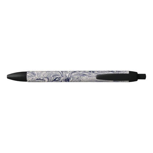 Elegant Blue en White Marble Swirl Zwarte Inkt Pen (Achterkant)