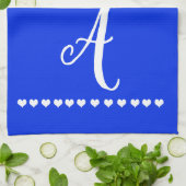 Elegant Blue en White Monogram Initiaal Theedoek (Gevouwen)