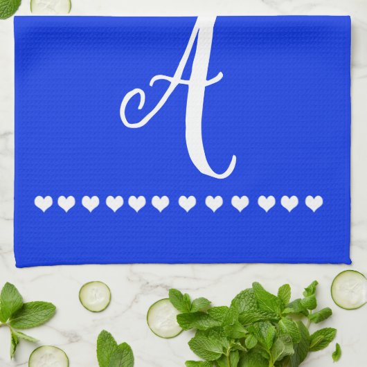 Elegant Blue en White Monogram Initiaal Theedoek (Gevouwen)