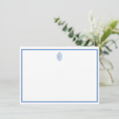 Elegant Blue en White Monogrammed Flat Note Kaart (Staand voorkant)
