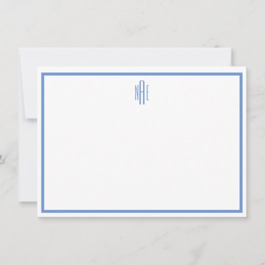Elegant Blue en White Monogrammed Flat Note Kaart (Voorkant)