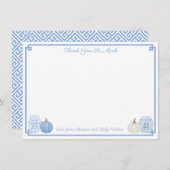 Elegant Blue en White Pumpkins Herfst Baby shower Bedankkaart (Voorkant / Achterkant)