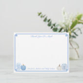 Elegant Blue en White Pumpkins Herfst Baby shower Bedankkaart (Staand voorkant)