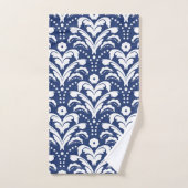 Elegant Blue en White Retro Art Deco Damask Bad Handdoek (Handdoek)