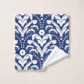 Elegant Blue en White Retro Art Deco Damask Bad Handdoek (Wasdoekje)
