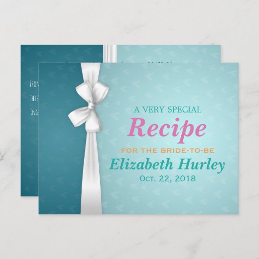 Elegant Blue en White Ribbon Vrijgezellenfeest Rec Uitnodiging Briefkaart (Voorkant / Achterkant)