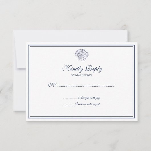 Elegant Blue en White Shell RSVP Kaartje (Voorkant)