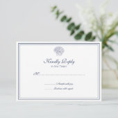 Elegant Blue en White Shell RSVP Kaartje (Staand voorkant)