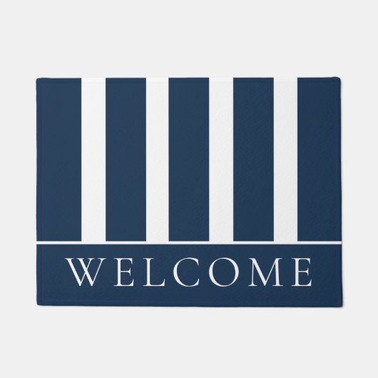 Elegant Blue en White Stripe Welcome Doormat Deurmat (Voorkant)