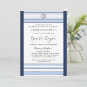 Elegant Blue en White Striped Tallit Bar Mitzvah Kaart (Staand voorkant)