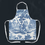 Elegant Blue en White Vintage French Toile Schort<br><div class="desc">Het  historische 18e-eeuwse Franse blauwe en witte toile de jouy-ontwerp,  dat dames en heren in elegante tijdjurken onder bomen,  een meer en klassieke steenruïnes bevat.</div>
